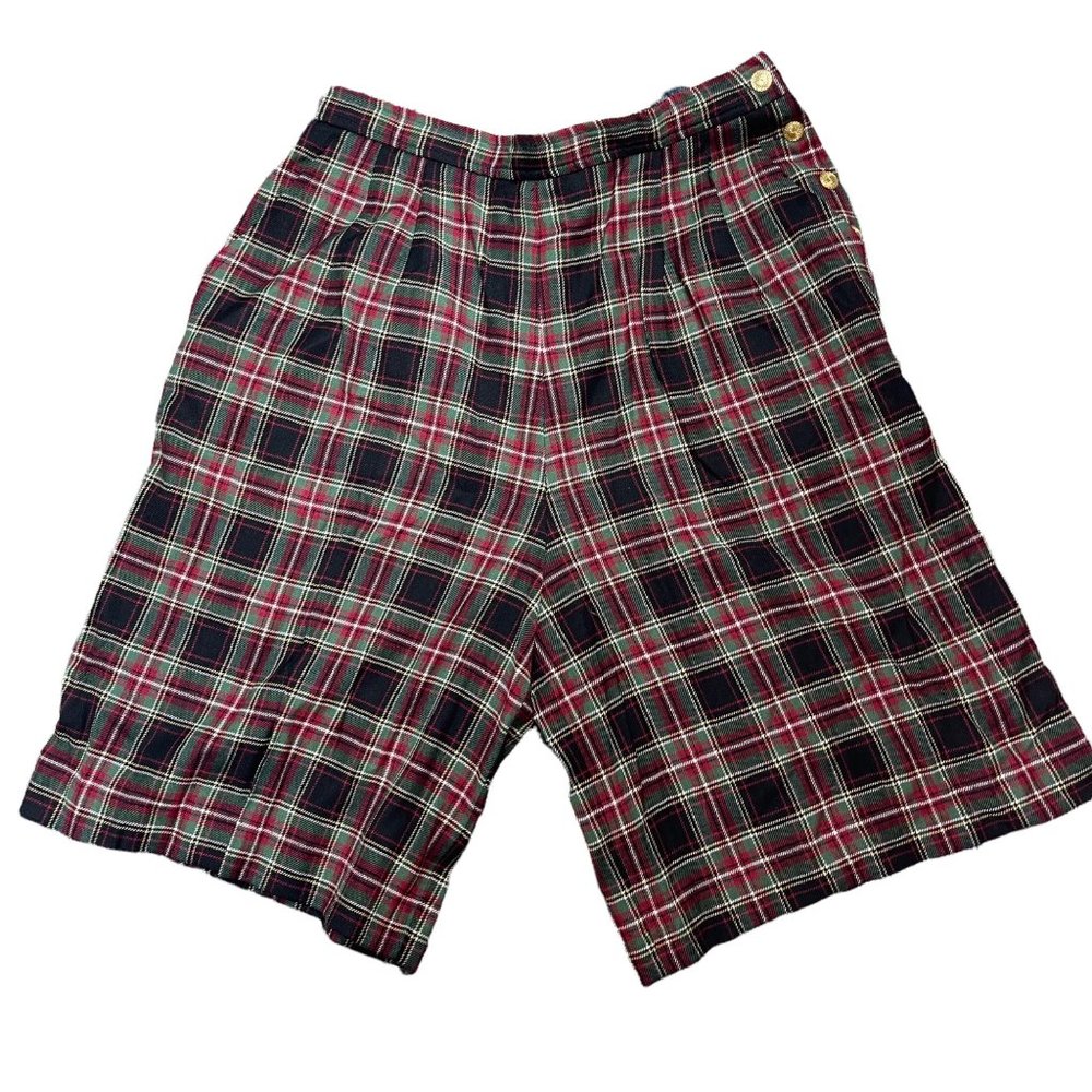 Leon Levin 90s Vintage Wool Blend Plaid Culotte Shorts size 8